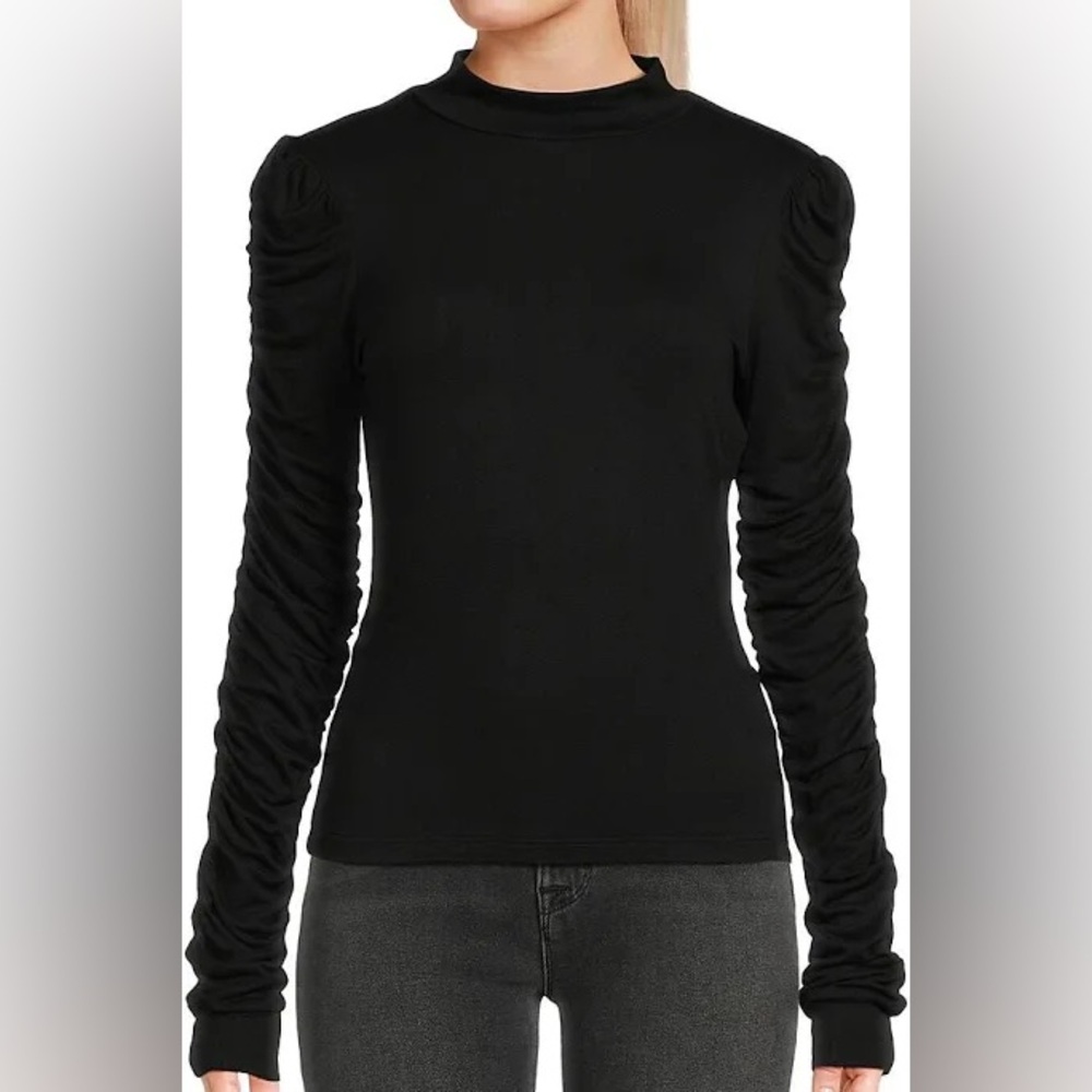 Walter Baker Black Ruched Sleeve Top M